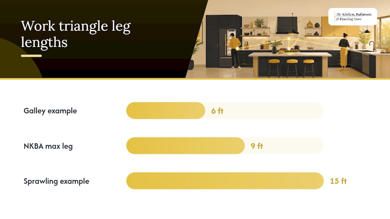 Diagram of kitchen work triangle measurements