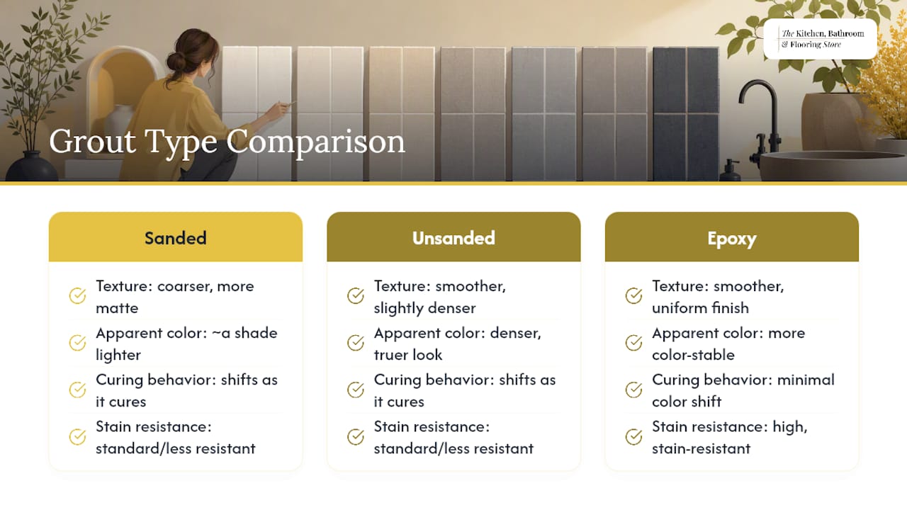Comparison of grout types and color behavior
