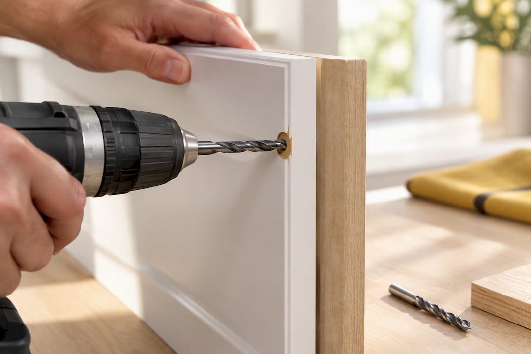 Drilling thermofoil cabinet door with backing board
