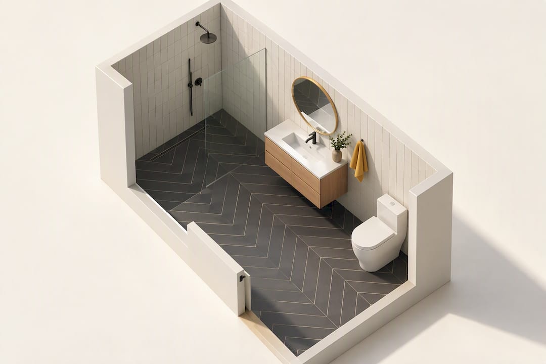 Illustration of tile direction in small bathroom