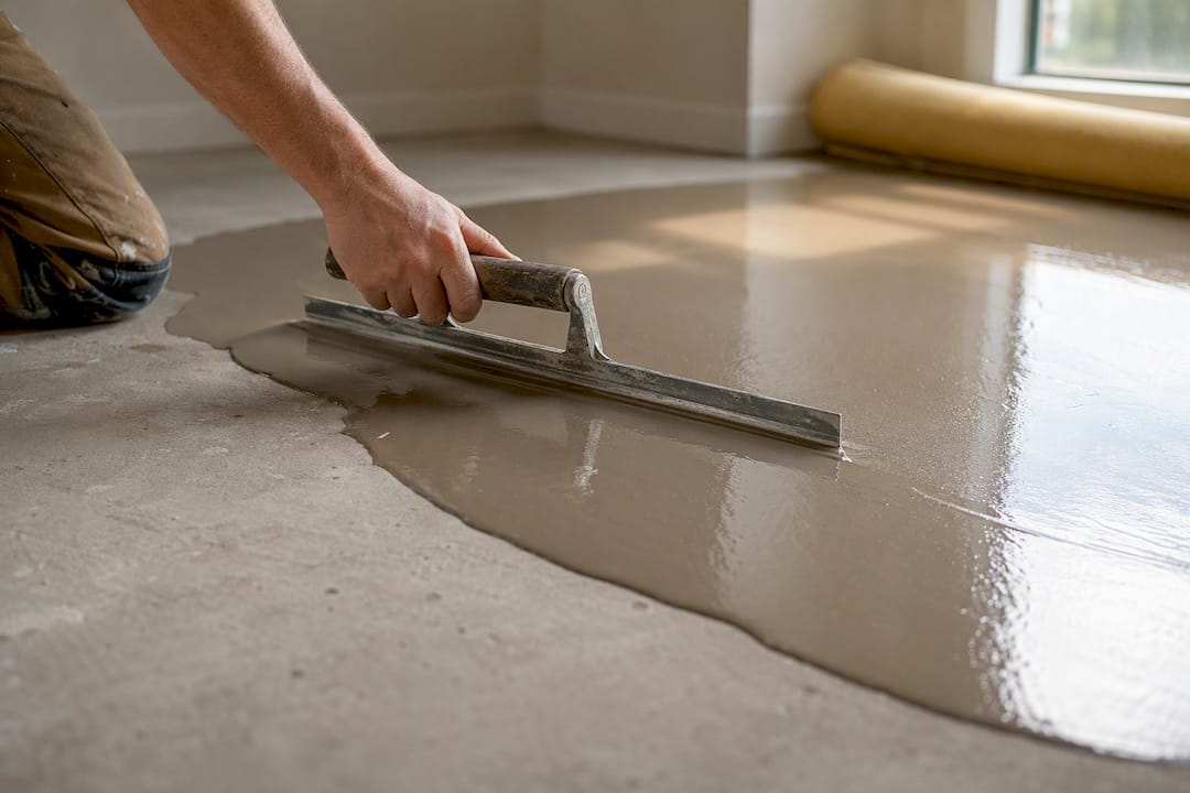 Installer smoothing compound over uneven subfloor