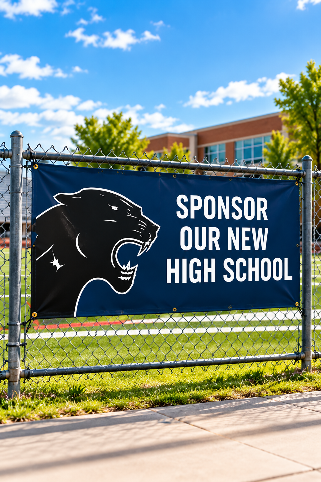 A banner soliciting sponsorships for a new high school