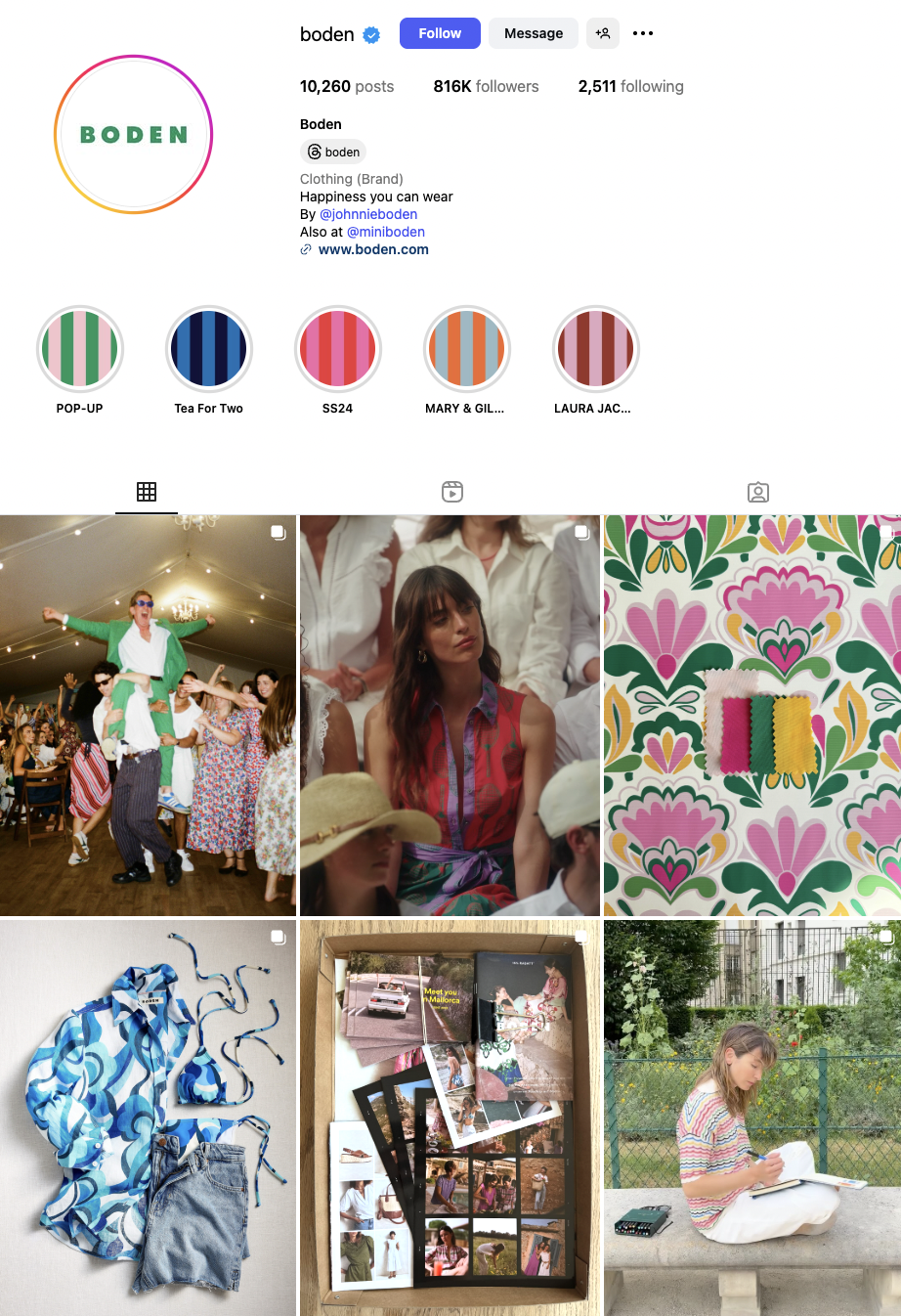 Boden content mix on Instagram