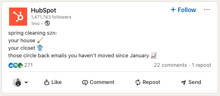 Exemple de contenu réutilisable provenant de HubSpot sur LinkedIn