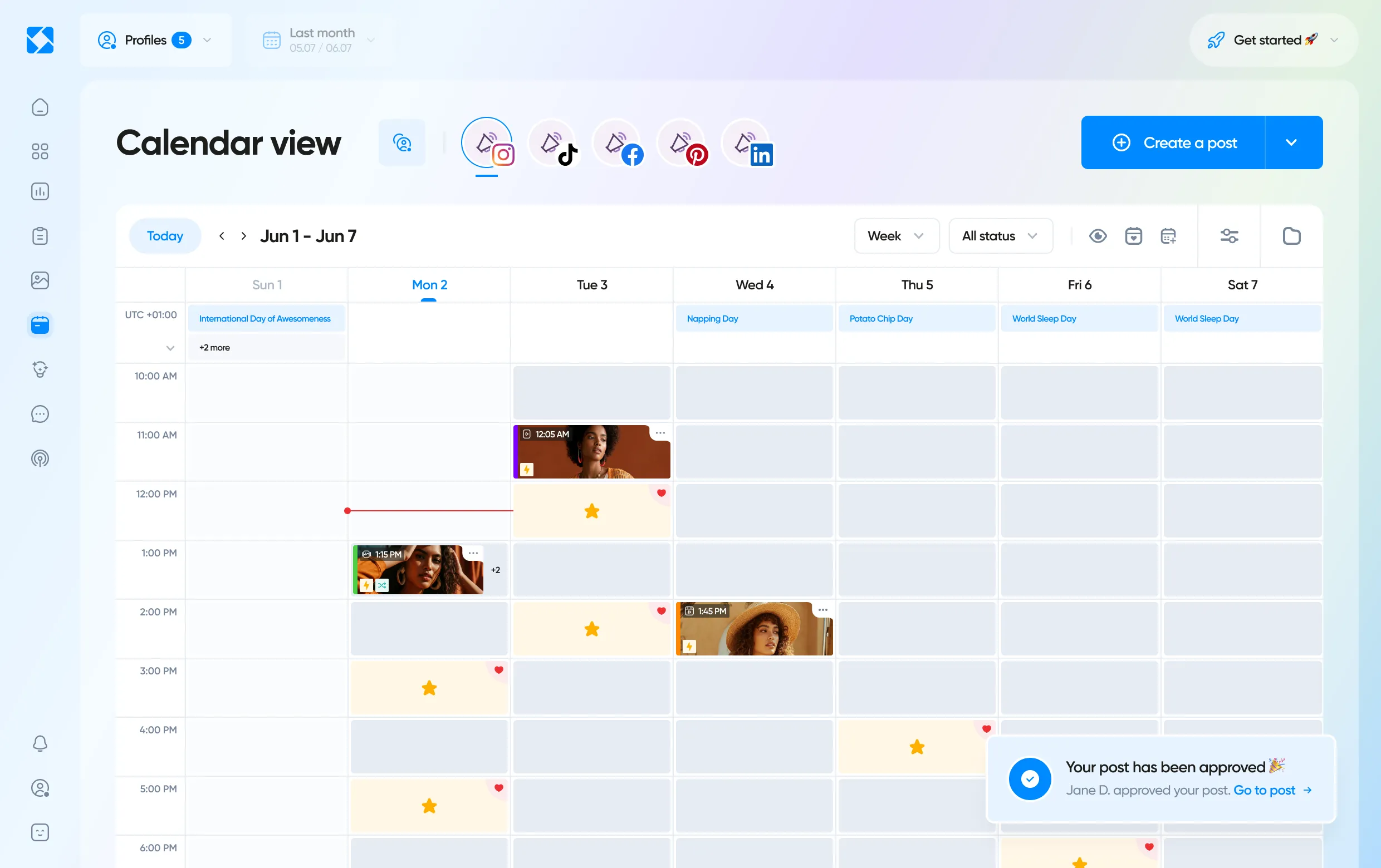 Calendar view from Iconosquare
