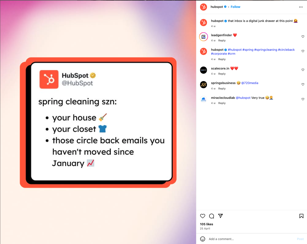 Exemple de contenu réutilisable provenant de HubSpot sur Instagram