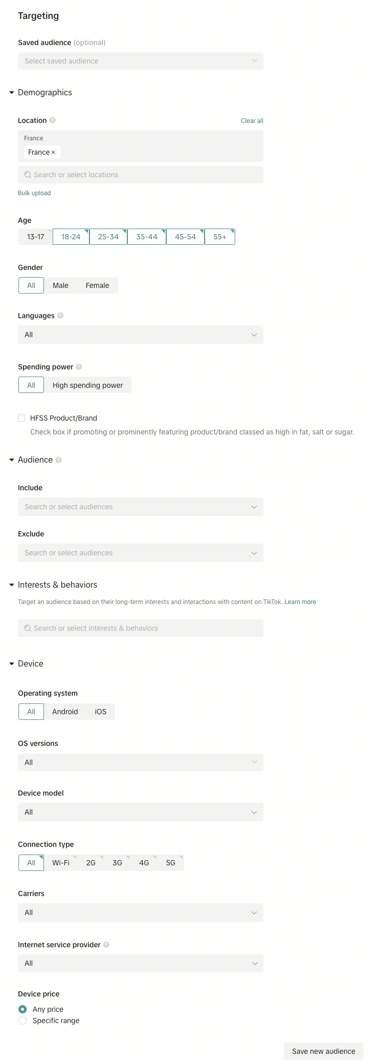 Configurar la segmentación en TikTok Ads