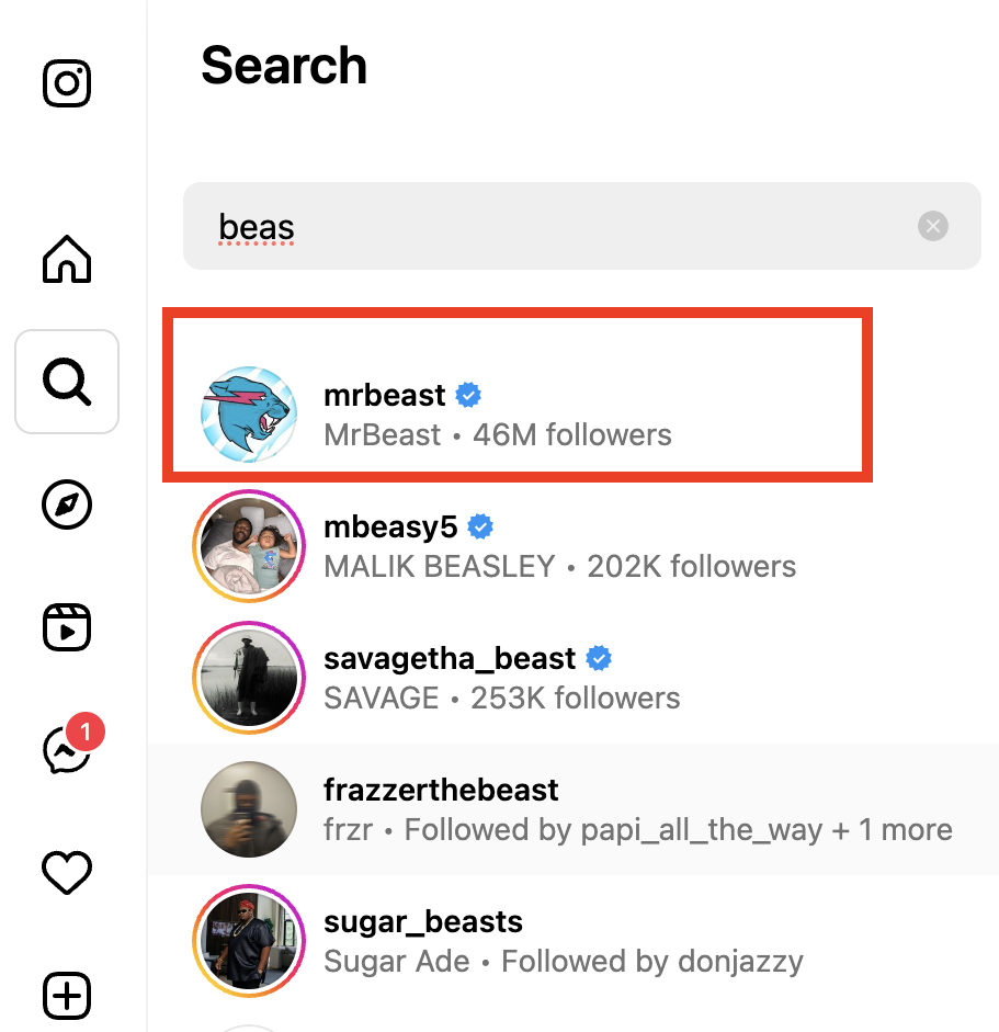 Imagen de la barra de búsqueda en Instagram