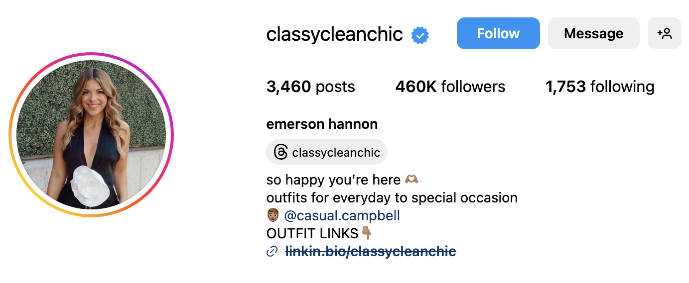 Imagen de una biografía de Instagram para mostrar las buenas prácticas