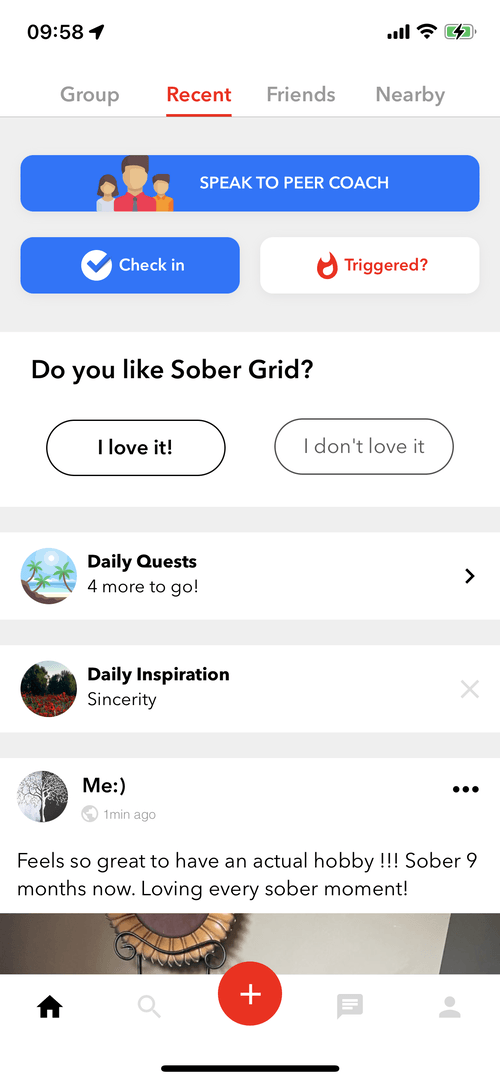 Screenshot of page from Sober Grid app