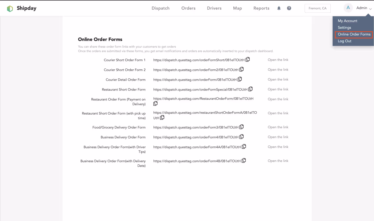 Online order forms