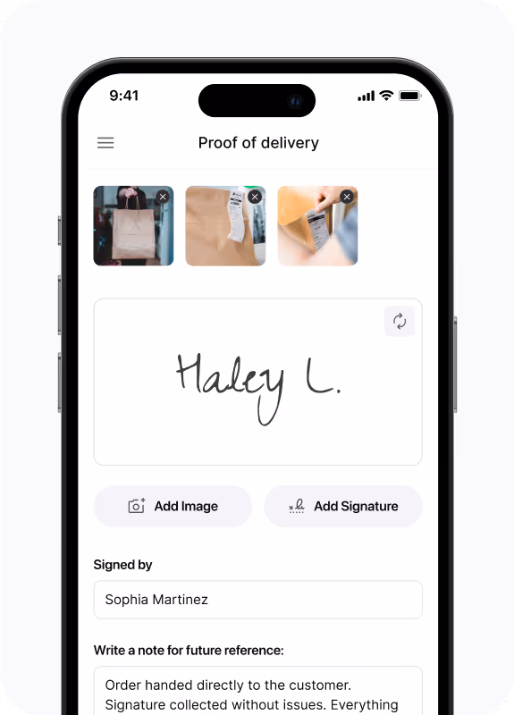 client signature in app as proof of delivery