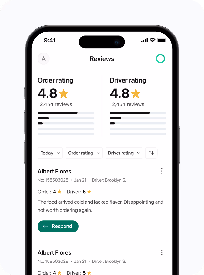 Review management on the shipday app