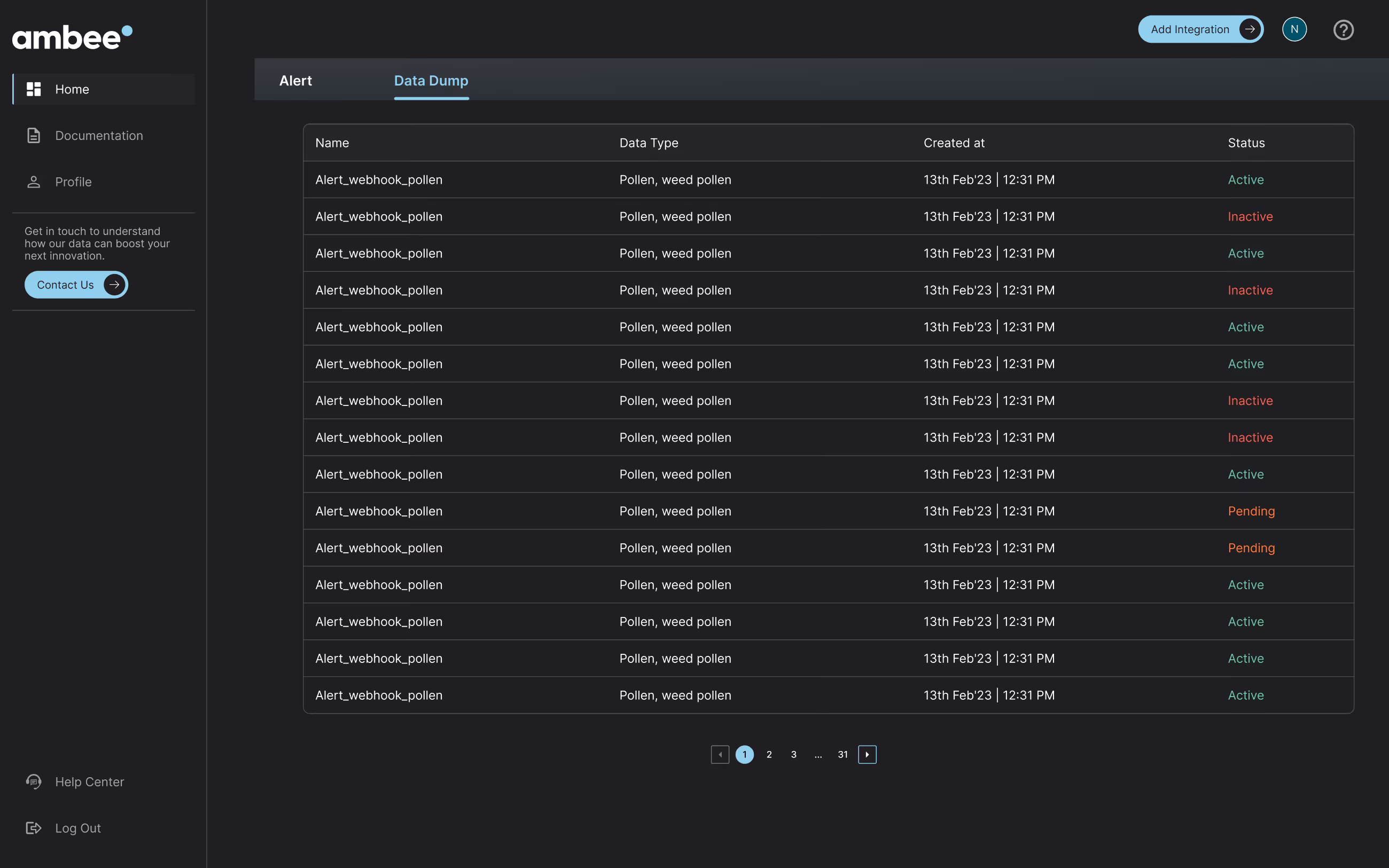 Webhooks dashboard