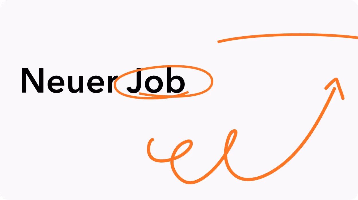 Schwarzer Text 'Neuer Job' mit orangefarbener Ellipse und Pfeil, der nach rechts oben zeigt.