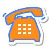 Retro telephone icon with blue outline and orange body