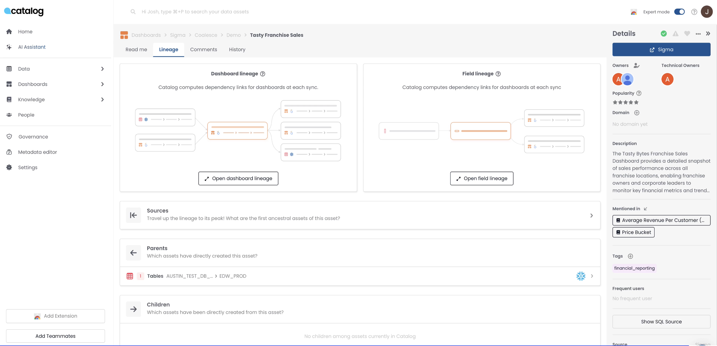 Data cataloging in Coalesce
