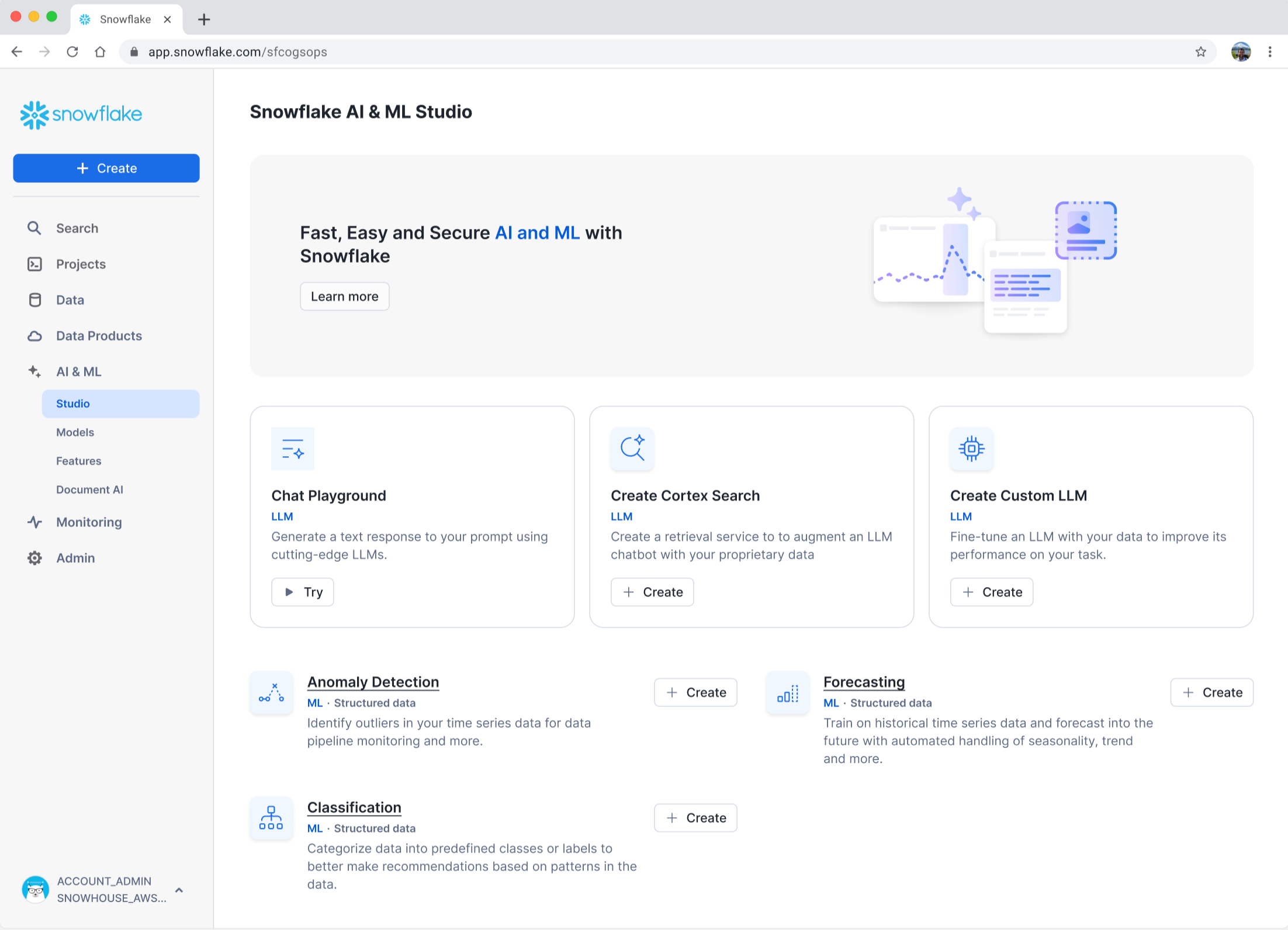 Snowflake AI/ML studio
