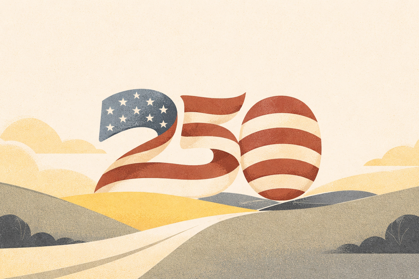 Number 250 decorated with an American flag design marking the US semiquincentennial anniversary celebrated in Williamsburg VA