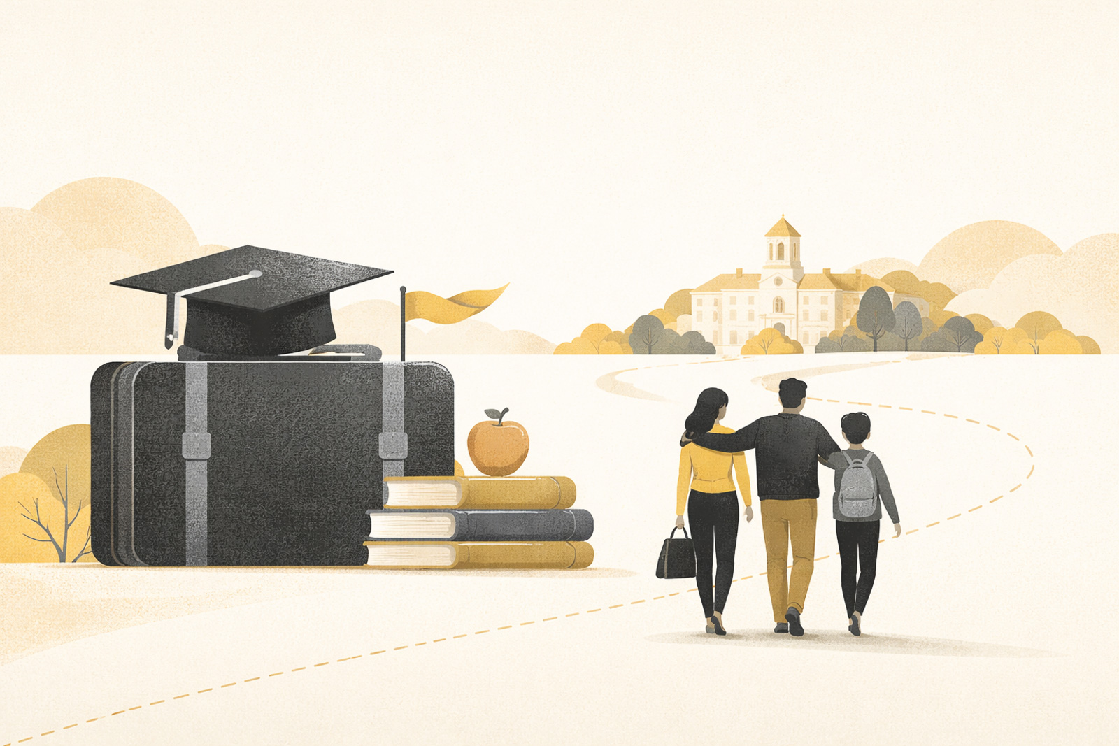 Family arriving with luggage for William & Mary Family Weekend at the Williamsburg campus