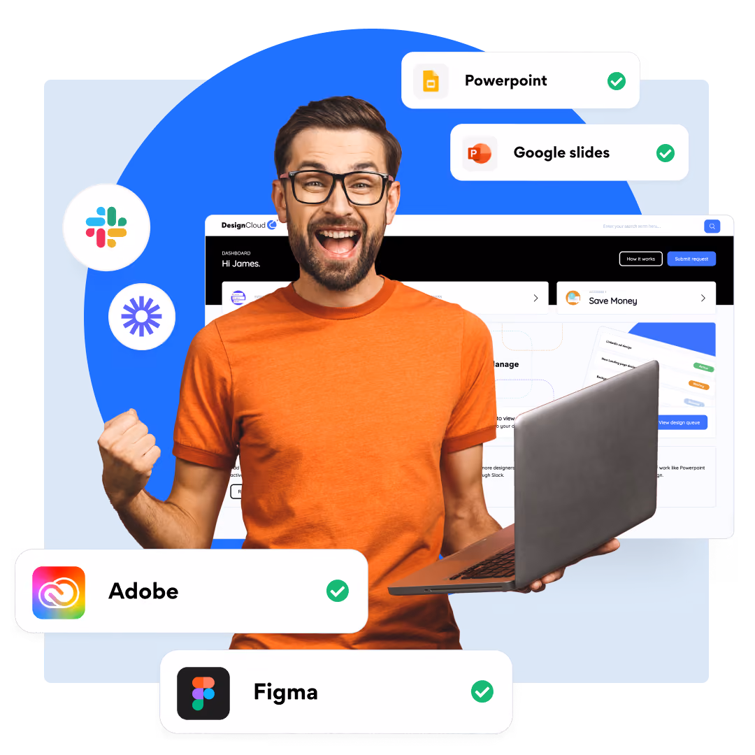 A man with a laptop looking happy