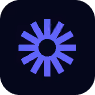 Purple circular loading spinner with rotating bars on a dark background.