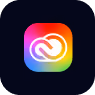 Adobe Creative Cloud logo with an infinity symbol on a colorful gradient background.