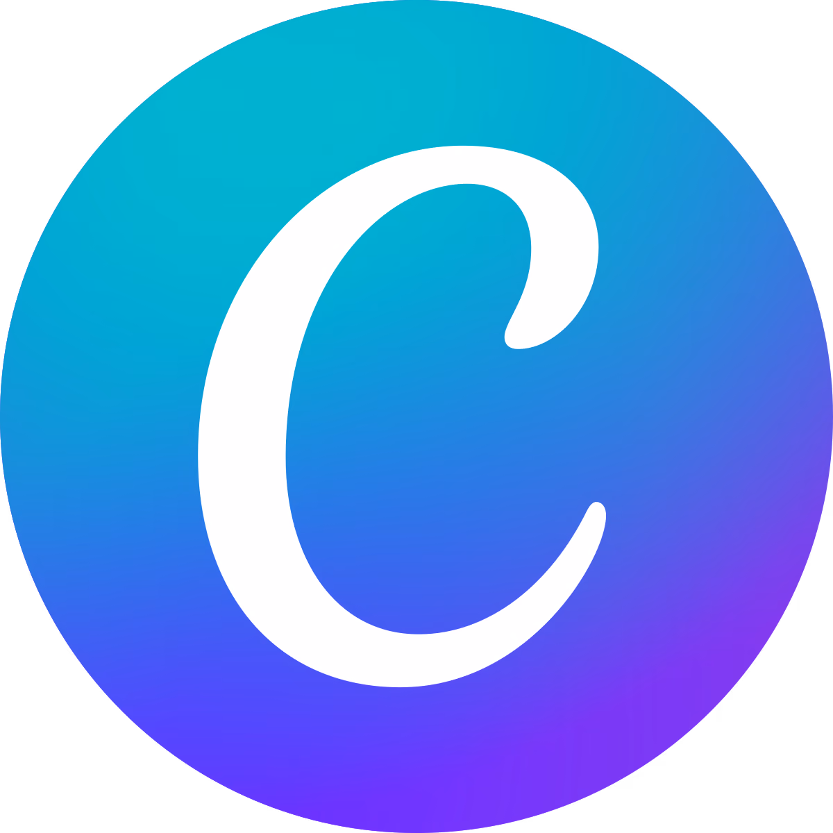 White letter C on a blue to purple gradient circular background.
