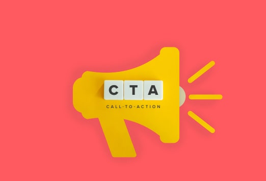 Yellow megaphone icon with the letters CTA and the words Call-to-Action