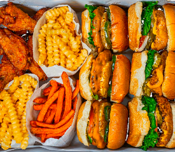 burger and chicken wings