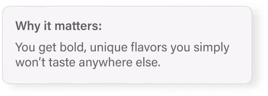 Text highlighting the importance of a juicier bite, cleaner taste, and a unique burger experience.
