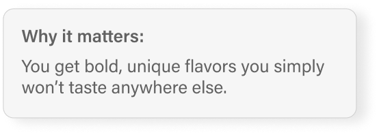 Text highlighting the importance of a juicier bite, cleaner taste, and a unique burger experience.