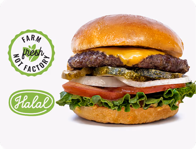 B'igi Americano quarter-pound classic burger with cheddar, fresh lettuce, and tomato