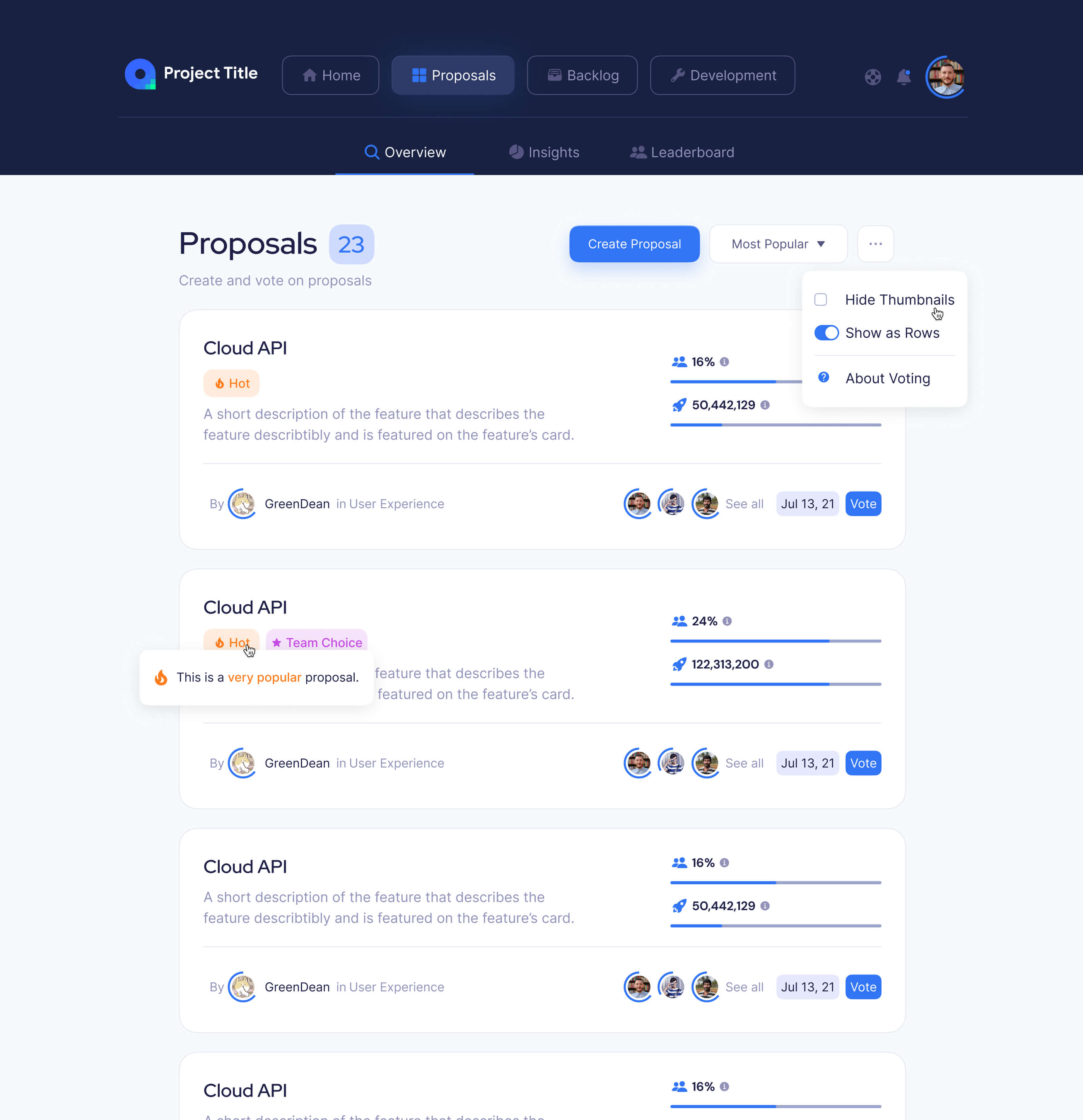 Top project's proposals