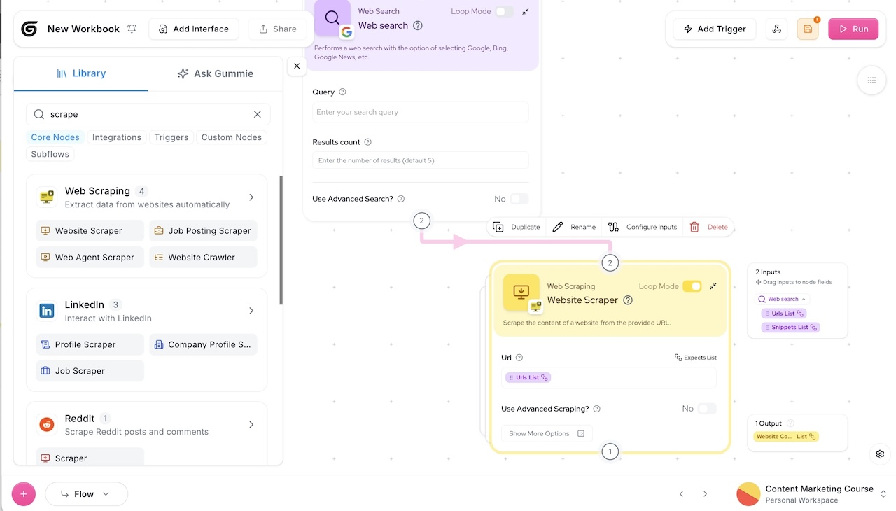 Connecting nodes together