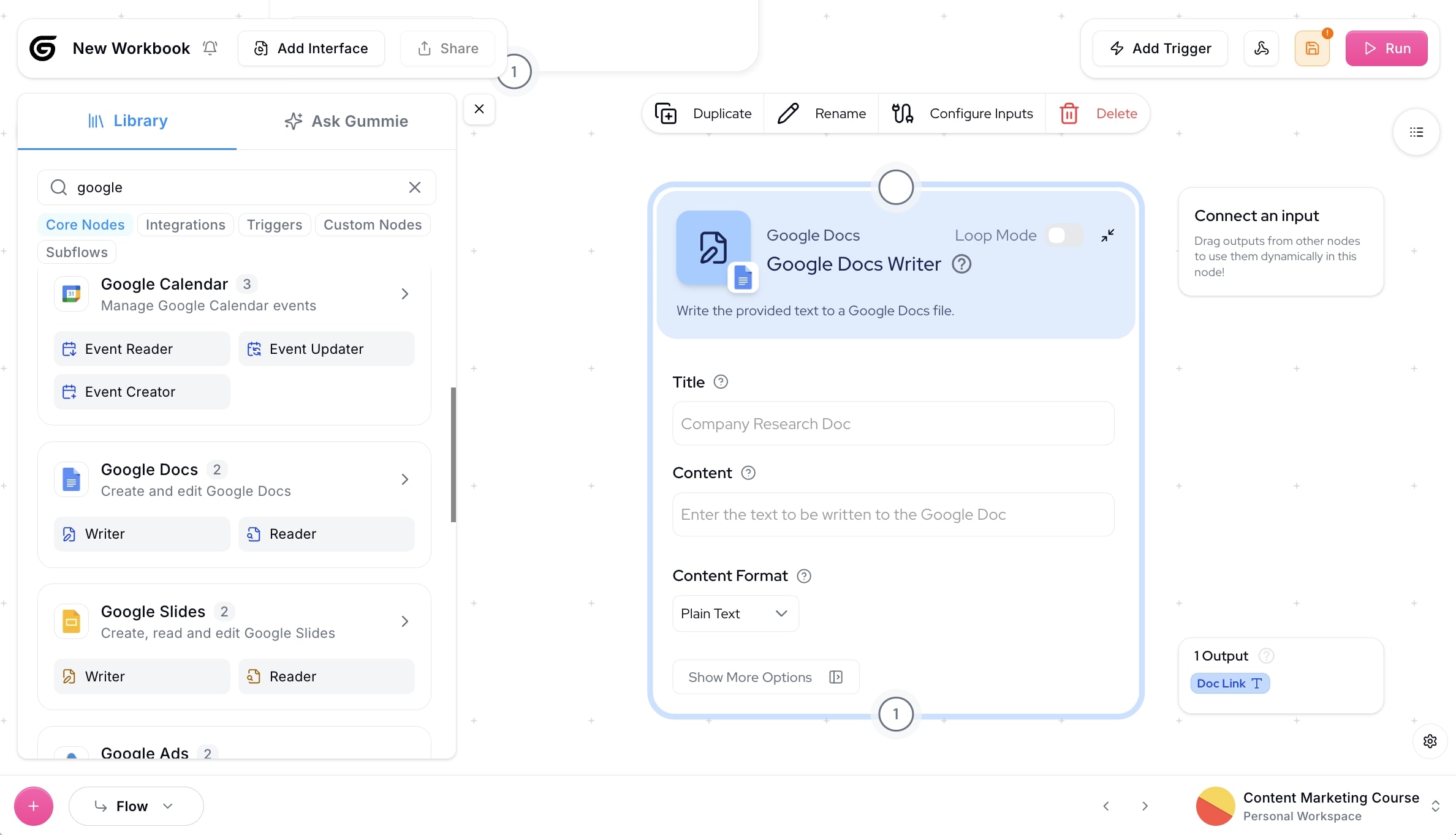Google Docs node