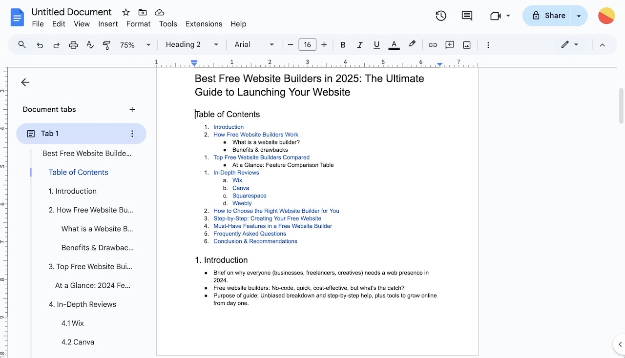 Blog outline generated