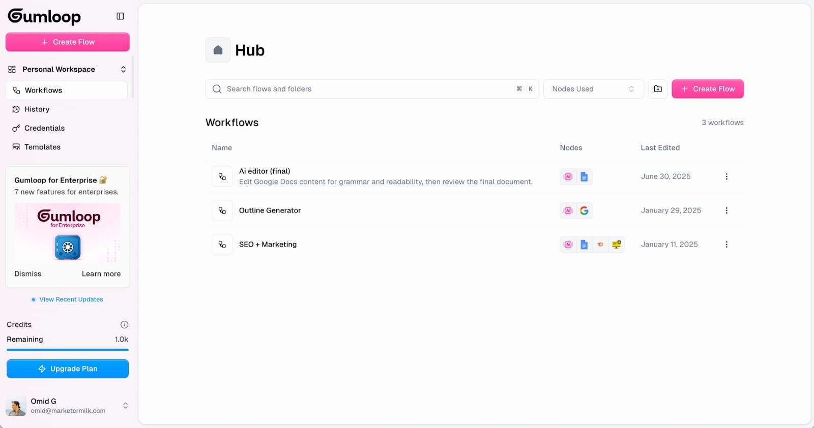 Gumloop Hub dashboard