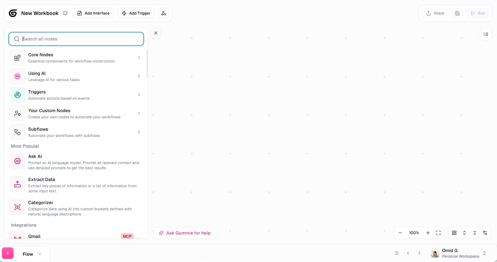 Adding nodes in Gumloop
