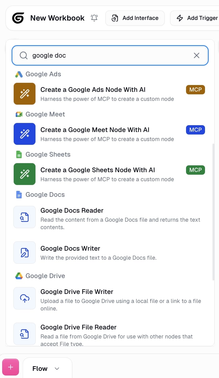 Google Docs nodes in Gumloop