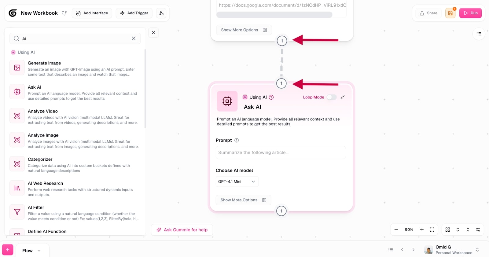 Ask AI node