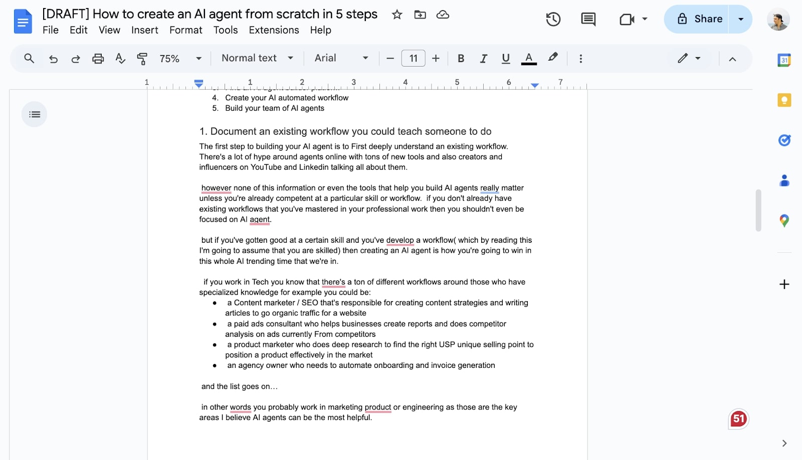 Unedited initial blog draft in Google Docs