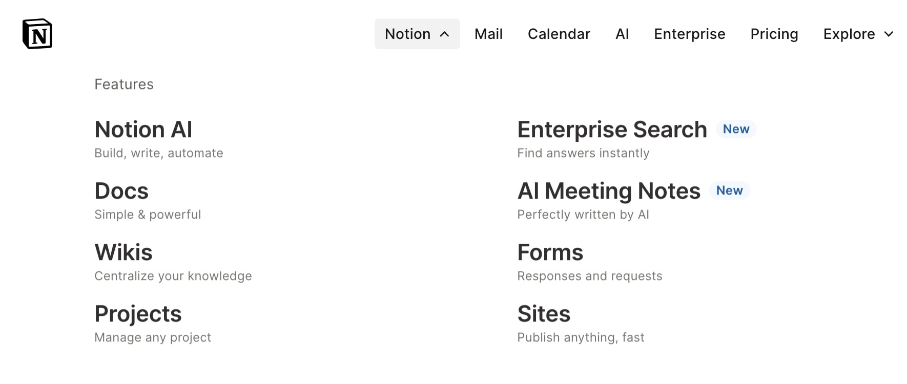 Notion's features