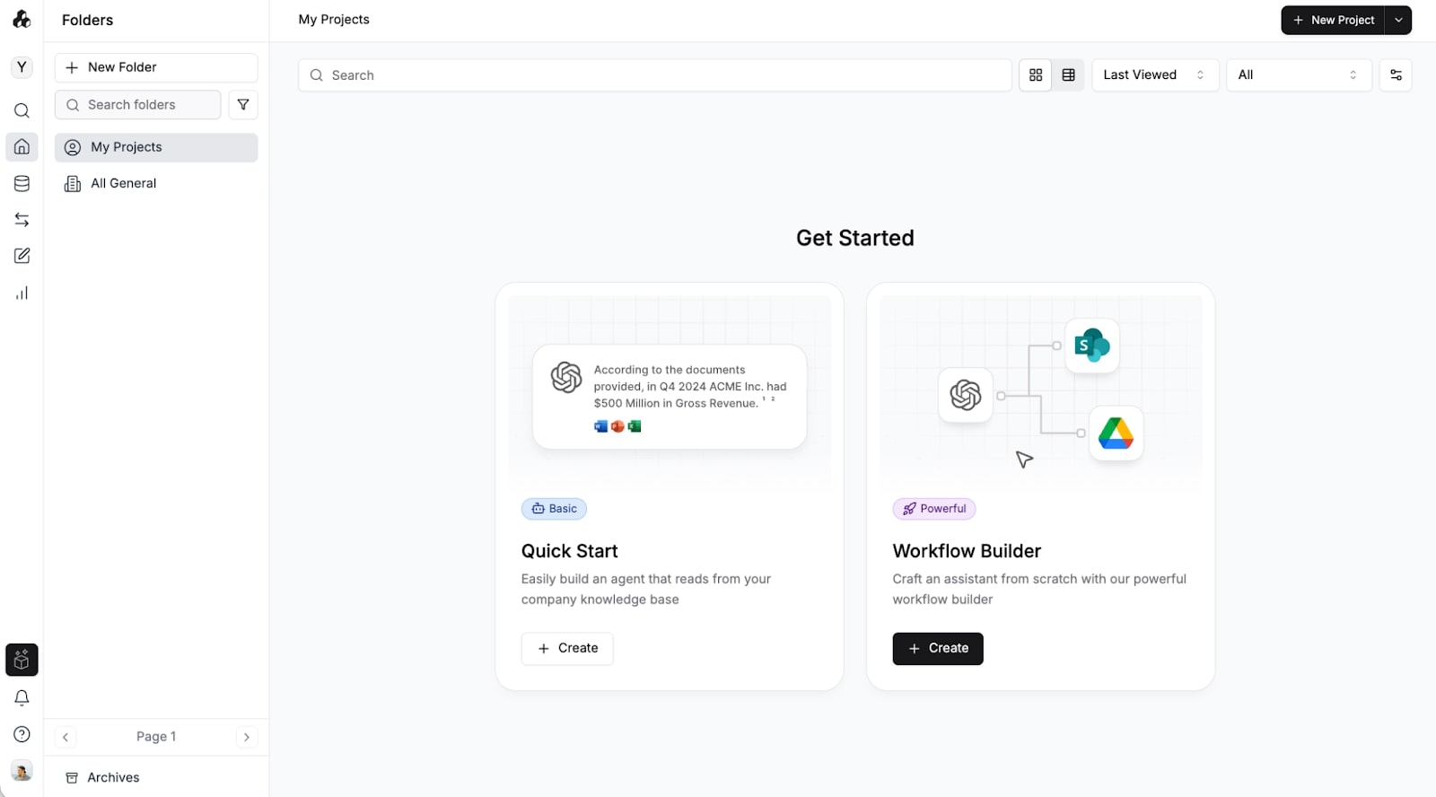 Getting started screen in Stack AI