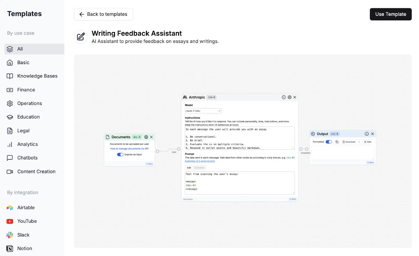 Writing assistant template