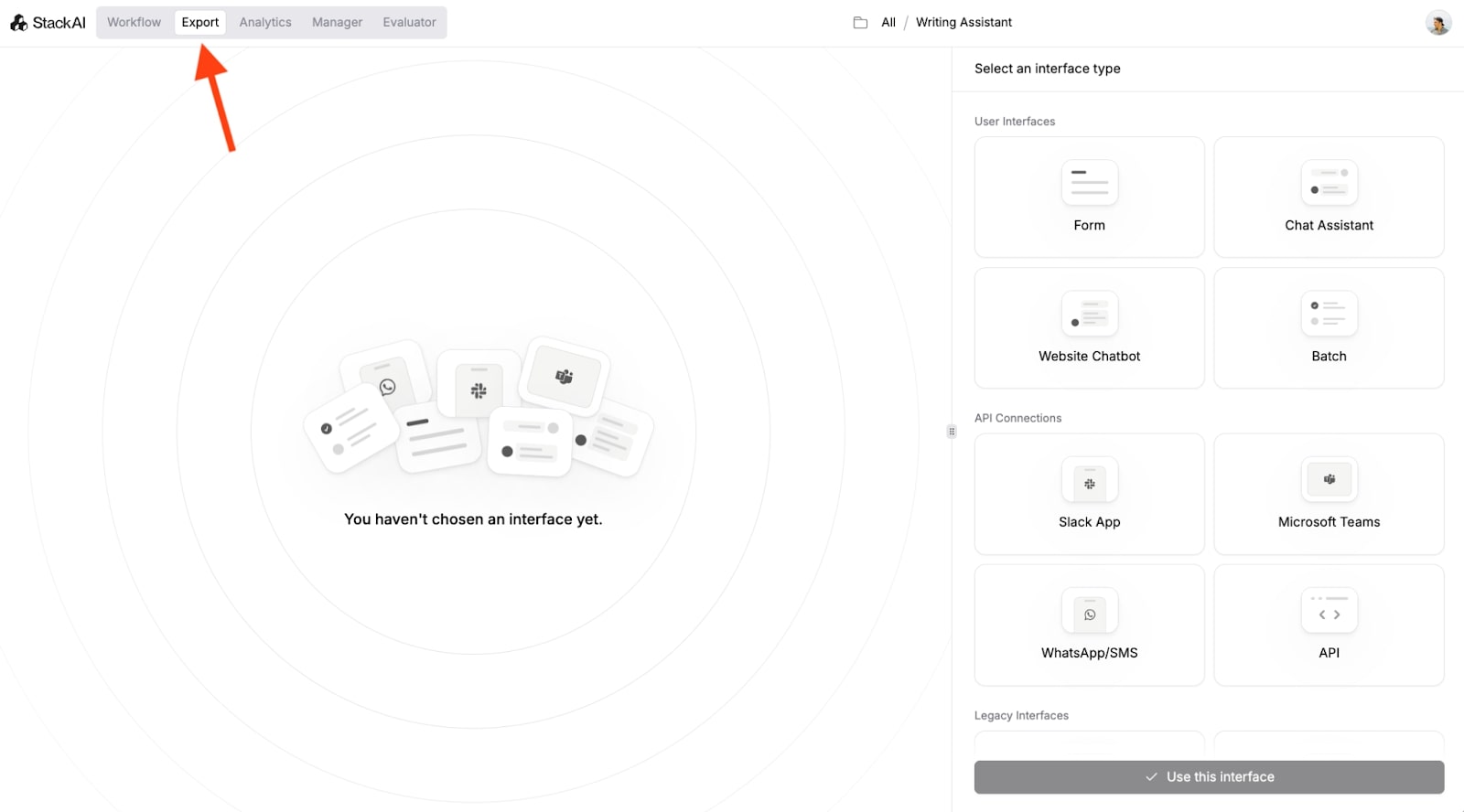 Export interface in Stack AI
