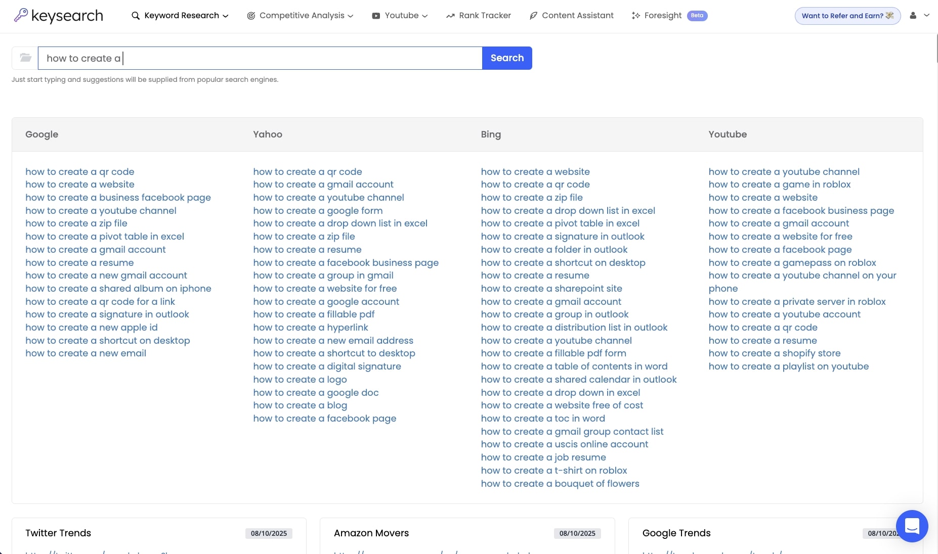 Keyword brainstorm feature