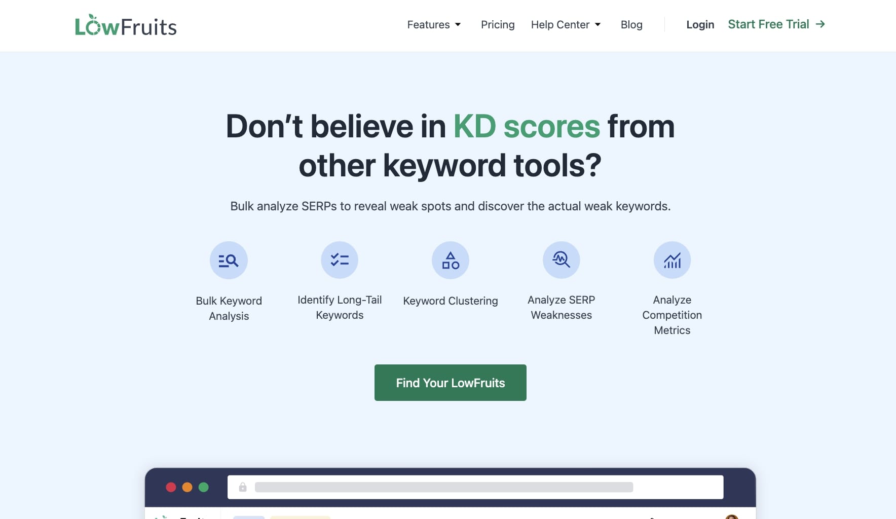 LowFruits keyword research tool