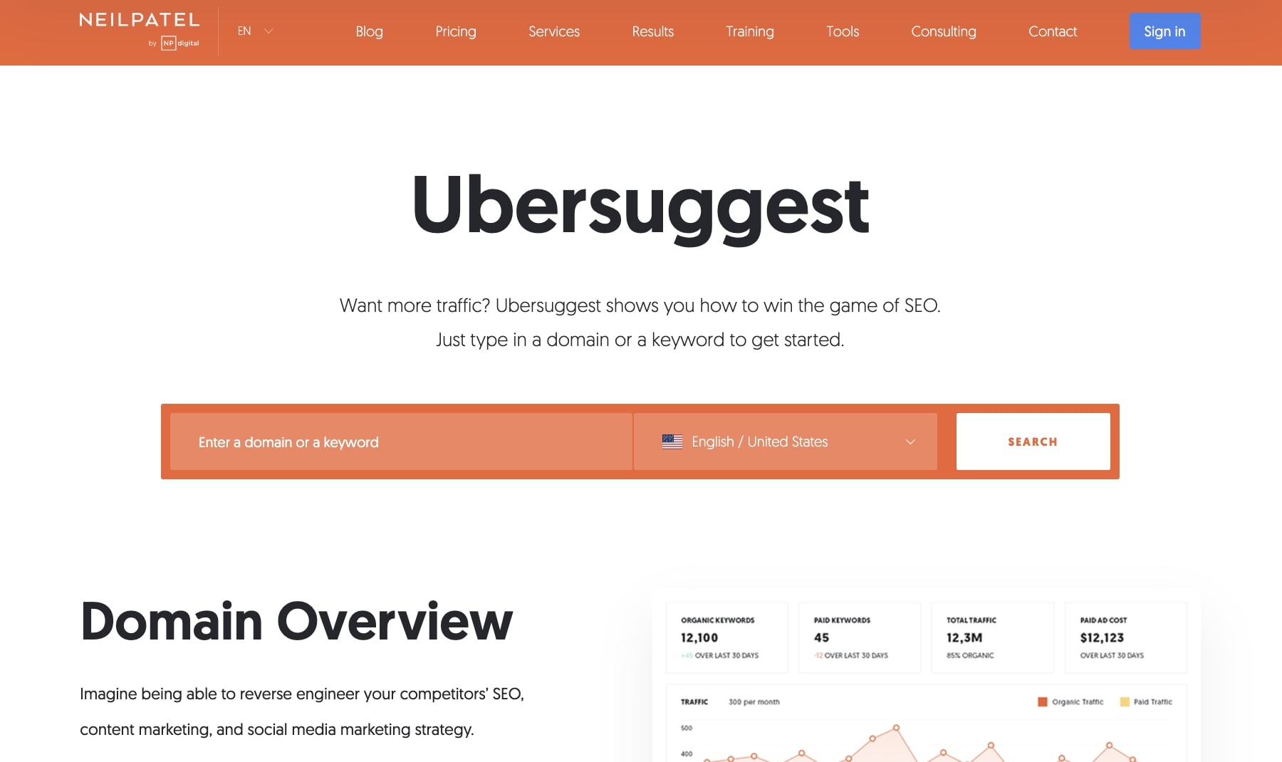 Ubersuggest free keyword research tool