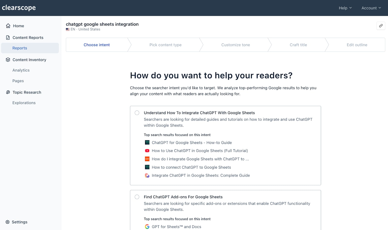 Clearscope AI search intent